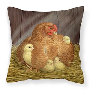 14 in. x 14 in. Multi-Color Outdoor Lumbar Throw Pillow My Little Chickadees Hen with Chicks Canvas Decorative Pillow