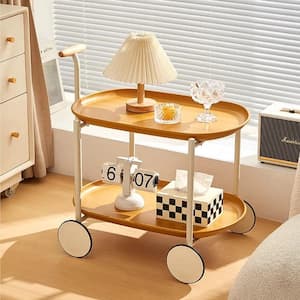 2-Tier Ginger Iron Rolling Kitchen Utility Cart with 4 Wheels and 1 Metal Hand-push Frame