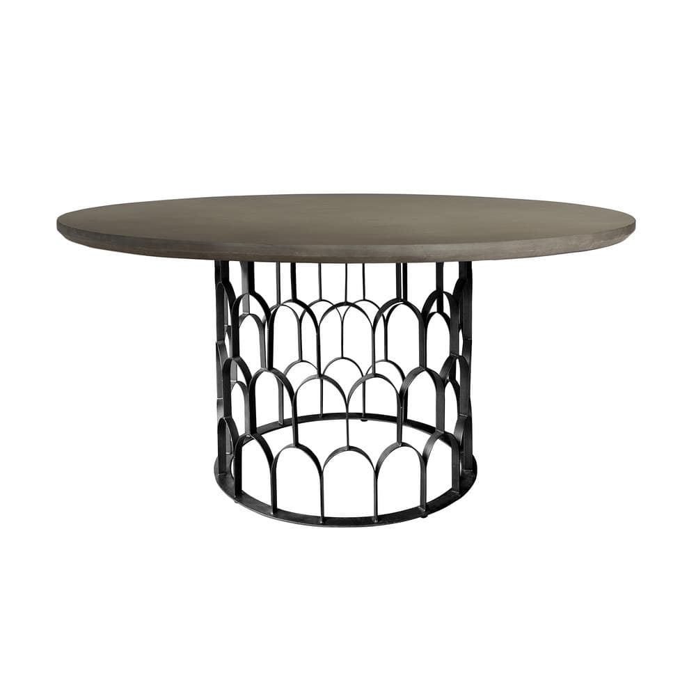 59" Industrial Round Dining Table with Faux Concrete Top
