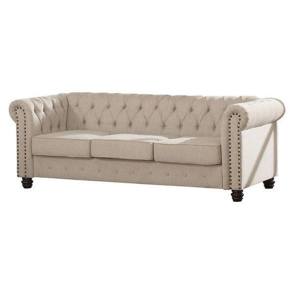 Best Master Furniture Romeo 82 in. Beige Linen 3-Seater Chesterfield ...