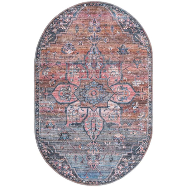 Unique Loom Nostalgia Gem Multi 5 ft. x 8 ft. Oval Machine Washable Area Rug