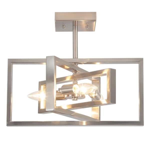 LWYTJO 15.8 in. 3-Light Nickel Semi- Flush Mount