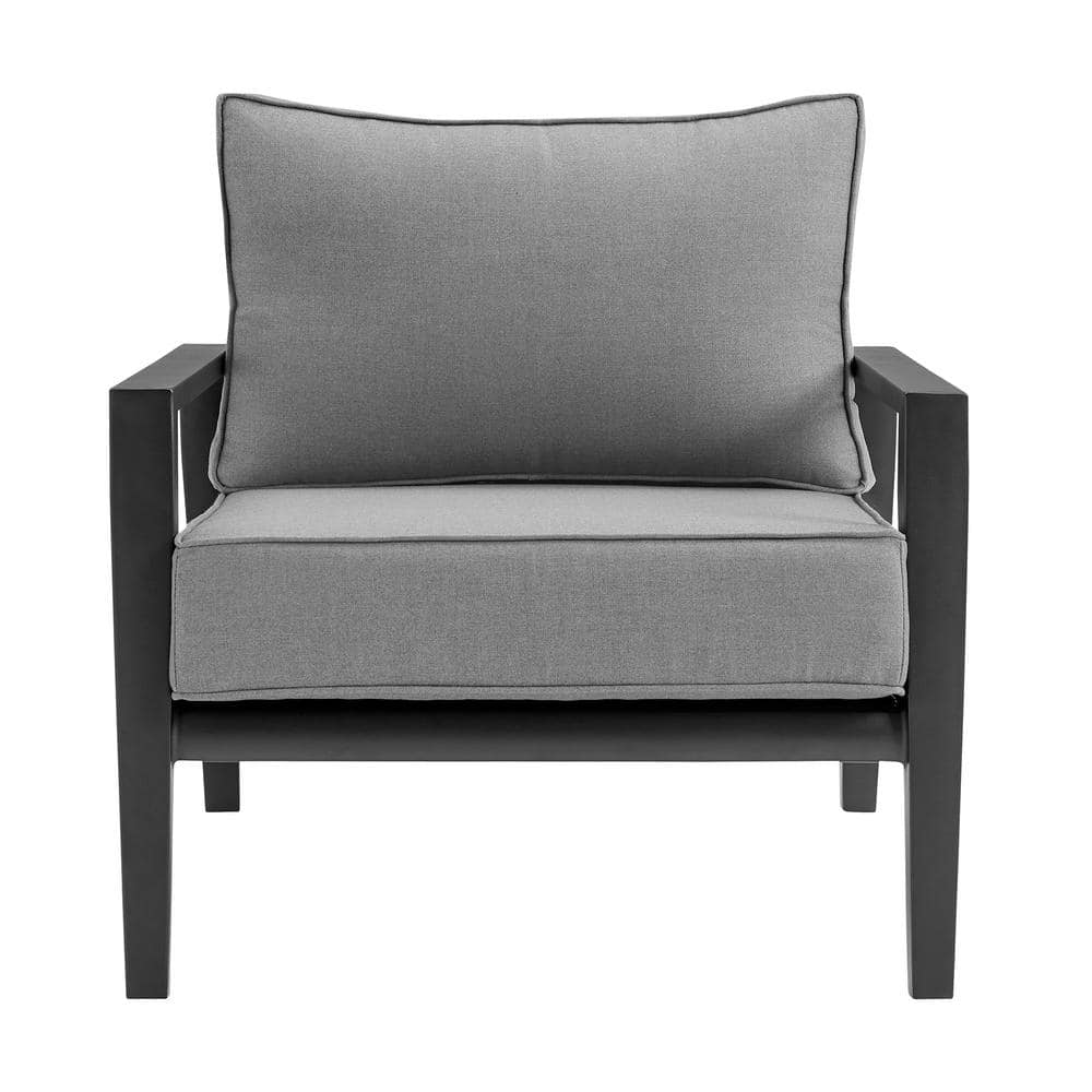 Grand 4-Piece Black Aluminum Outdoor Seating Set with Dark Gray Cushions