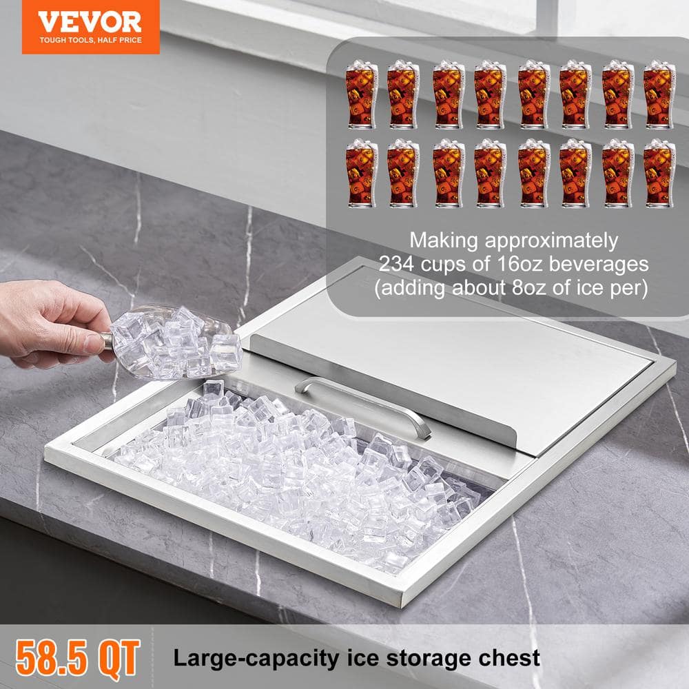 Stainless Steel Drop-In Ice Chest with Sliding Cover