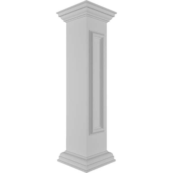 Ekena Millwork End 40 in. x 8 in. White Box Newel Post with Panel, Peaked Capital and Base Trim (Installation Kit Included)