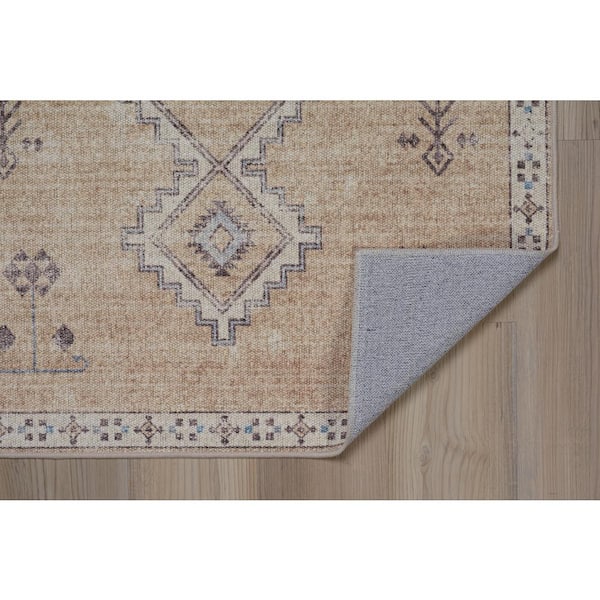 Park Harlow Sand and Ivory 8 ft. x 10 ft. Traditional Woven Distressed Polyester Rectangle Indoor Area Rug