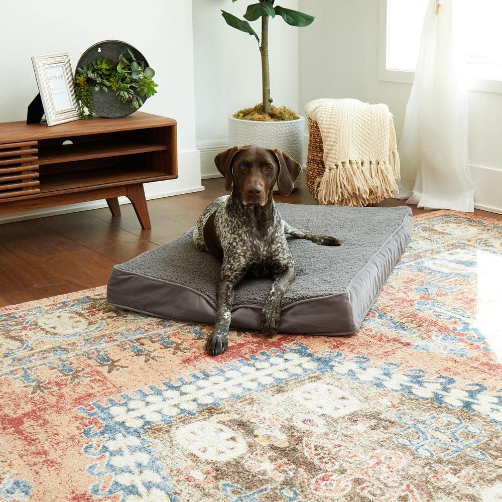 Medium Gray Sherpa Orthopedic Dog Bed with Egg Crate Foam