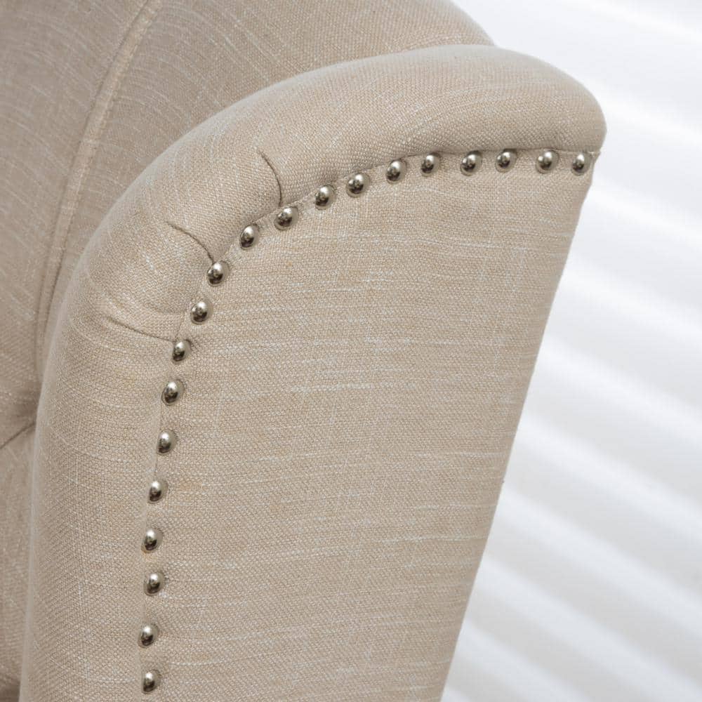 Light Beige Wingback Recliner Chair with Button-Tufting and Nailhead Trim