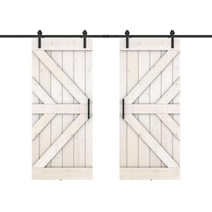 Double KR 48 in. x 84 in. White Finished Pine Wood Sliding Barn Door with Hardware Kit (DIY)