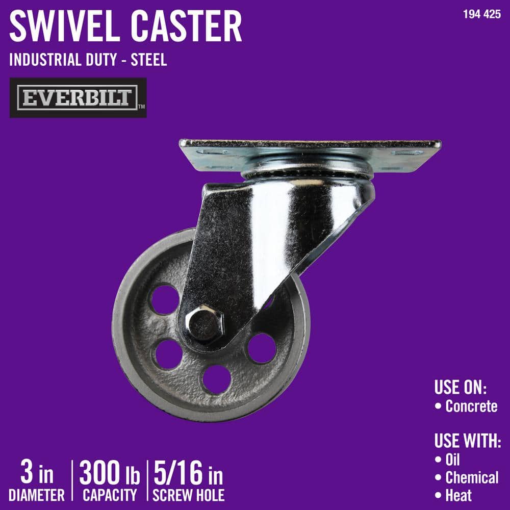 Poly Swvl Threaded Stem Caster w/4" MRN Wheel and 3/8" Stem –300 lbs./Caster 