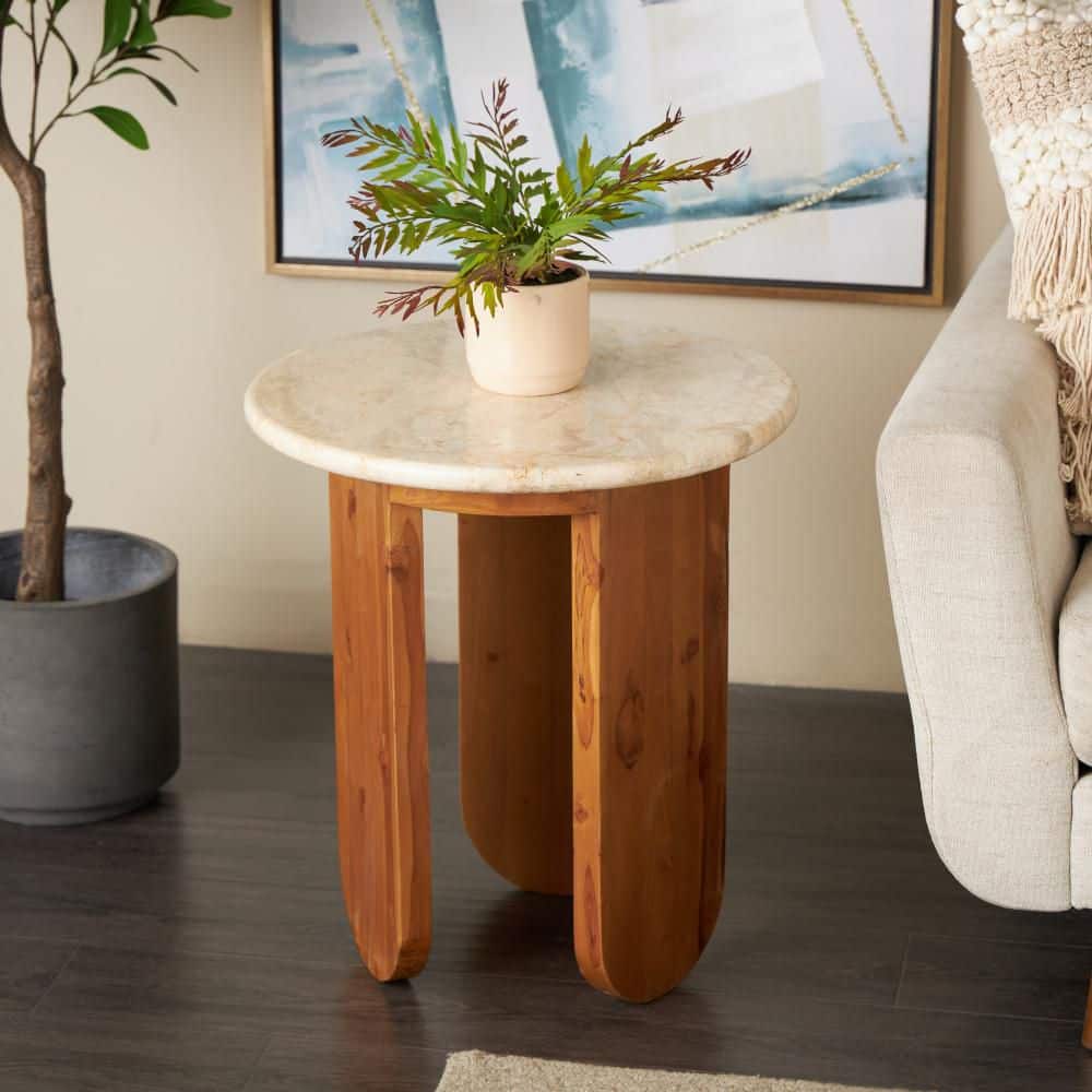 20 in. Brown Handmade Large Round Marble End Table with Beige Marble Tabletop price history on PriceWatchPro