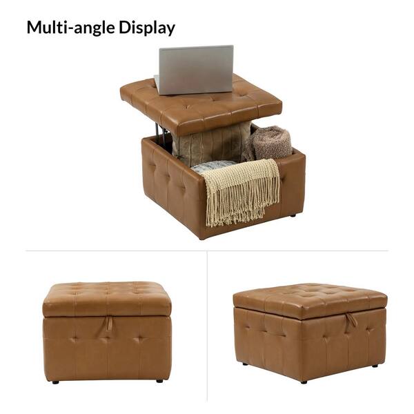 JAYDEN CREATION Bona Camel Genuine Leather Wide 24 in. Ottoman ...