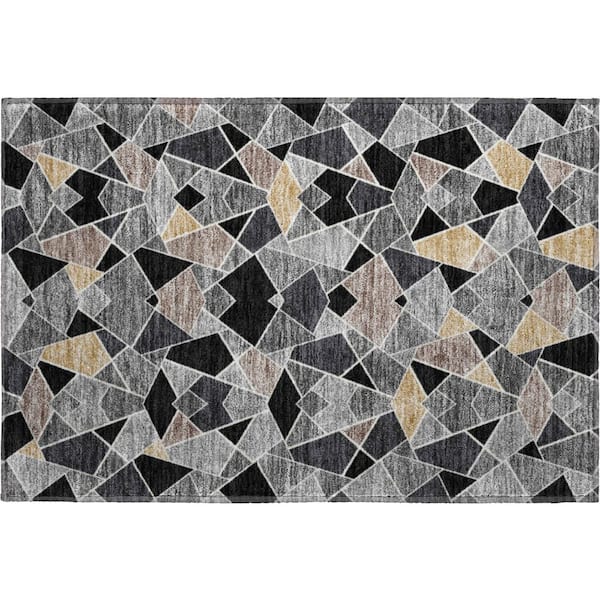 Mayfield Premium Machine Washable Abstract AMF2504 Black 2 ft. x 3 ft. Accent Rug
