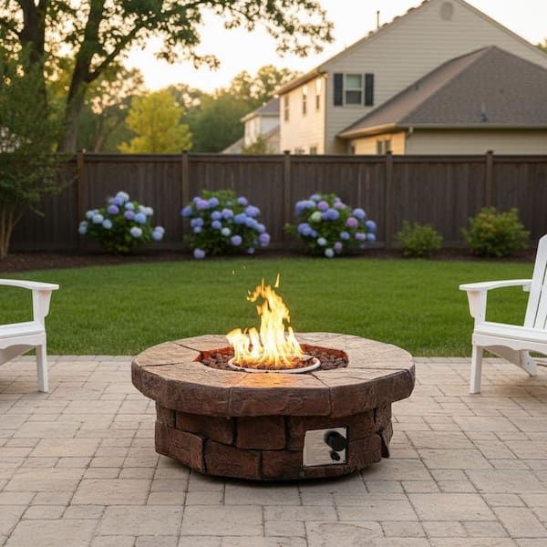 37.01 in. x 37.01 in. Round Stone Look Outdoor Propane Gas Fire Pit