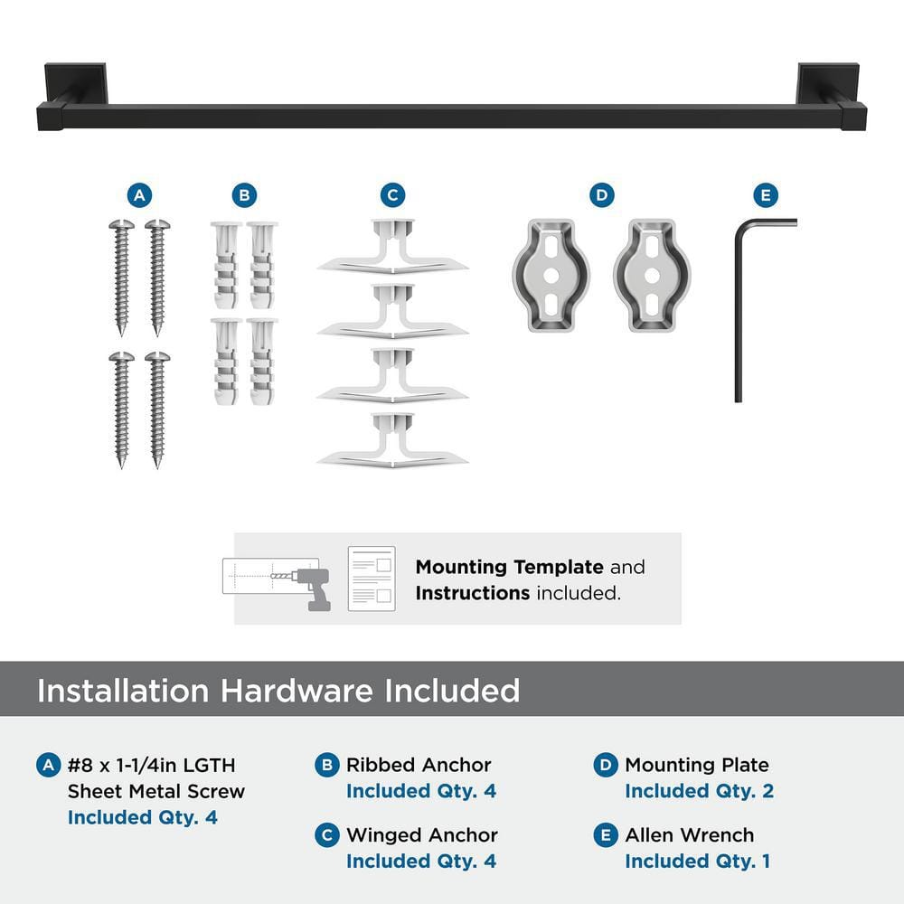Matte Black 24-Inch Wall Mounted Towel Bar