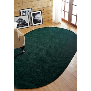 Chenille Braid Collection Emerald Green 30" x 50" Oval 100% Polyester Reversible Solid Area Rug