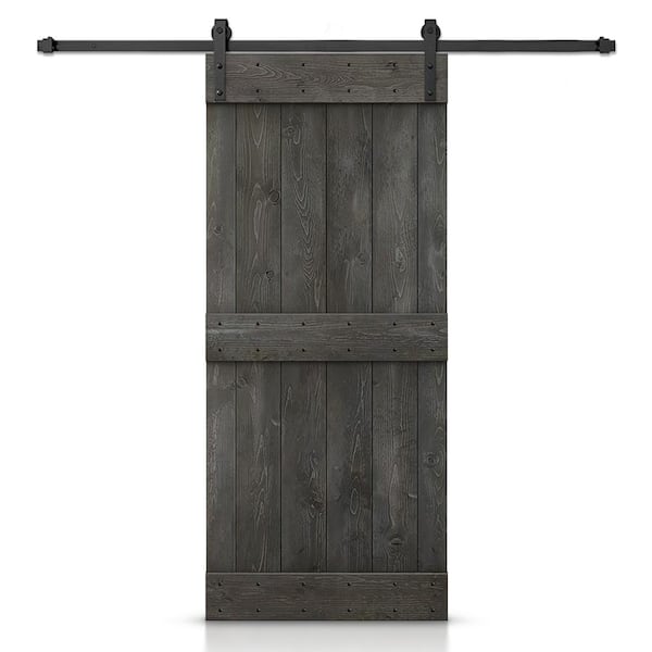 CALHOME 26 in. x 84 in. Mid-Bar Carbon Gray Stained DIY Wood Interior Sliding Barn Door with Hardware Kit
