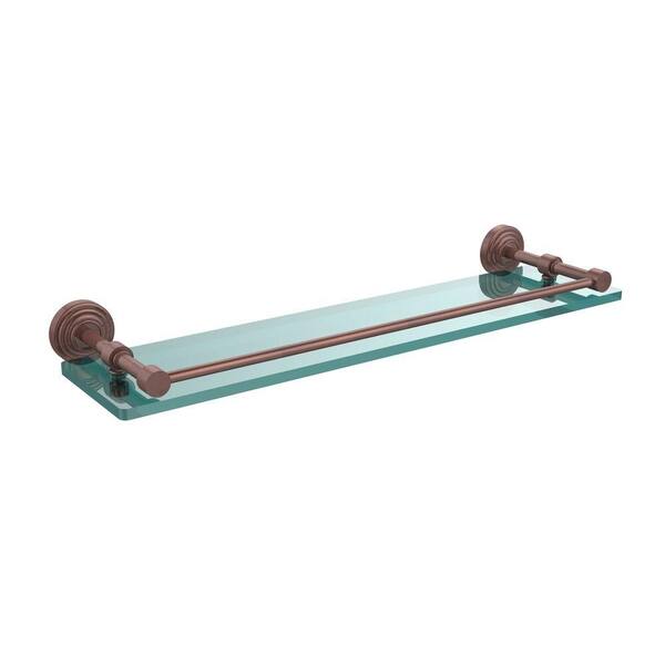 Waverly Place 22 in. L x 3 in. H x 5 in. W Clear Glass Bathroom Shelf with  Gallery Rail in Antique Copper