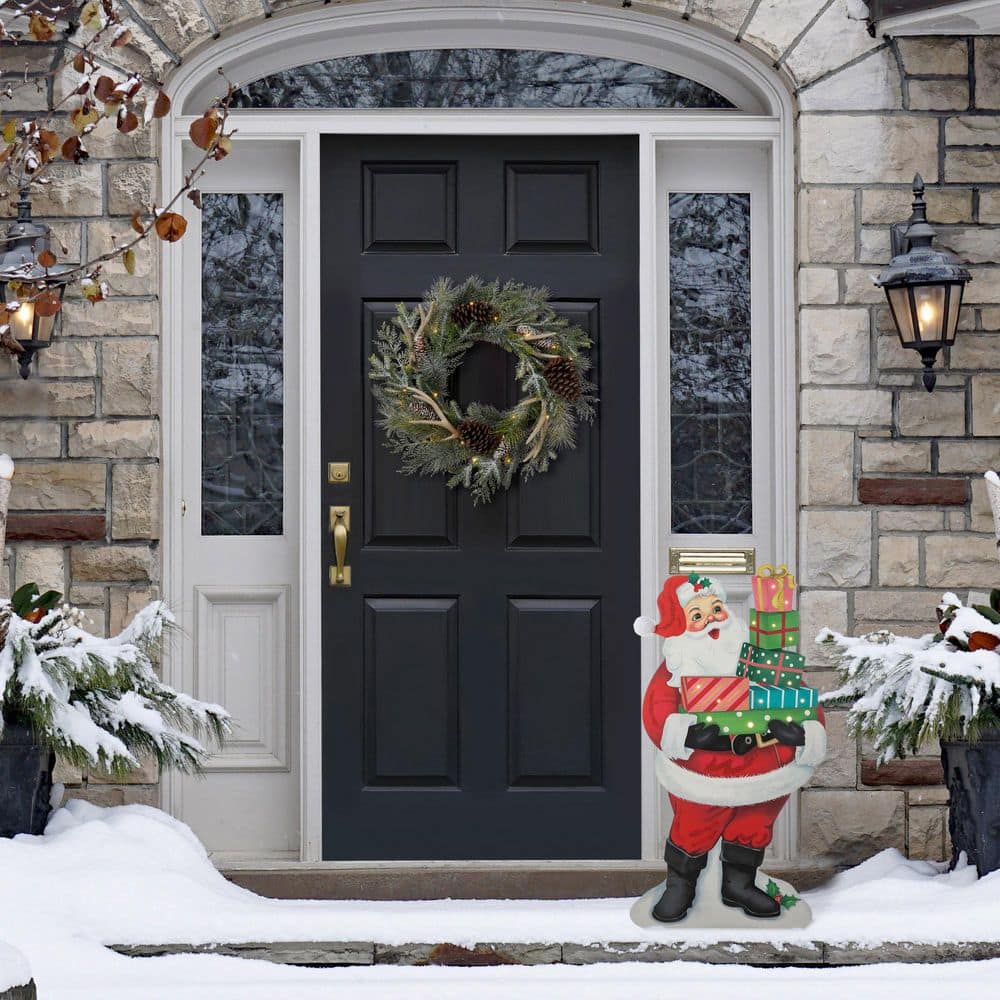 36" Lighted Wooden Santa with Gifts Wall Decor