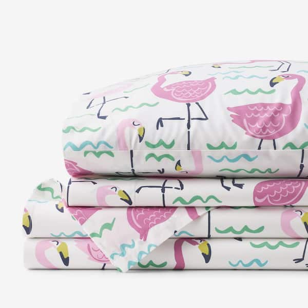 The Company Store Company Cotton Dashing Flamingos Pink Multi Cotton Percale Full Sheet Set