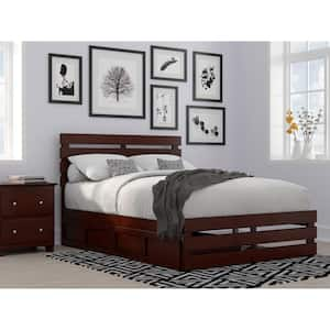 Oxford Walnut Full Solid Wood Storage Platform Bed with Footboard and USB Turbo Charger with 2 Drawers