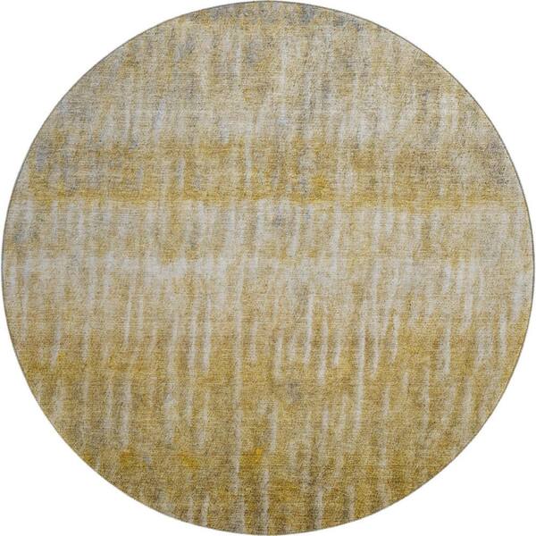 Mayfield Premium Machine Washable Abstract AMF2317 Gold 8 ft. x 8 ft. Round Rug