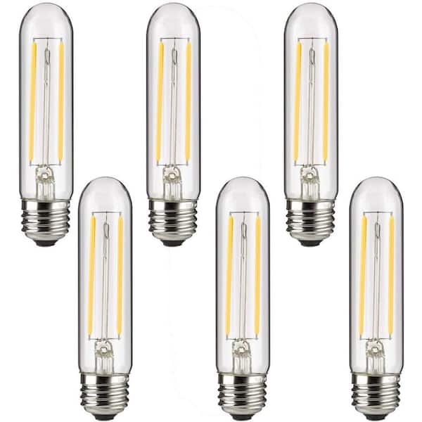 Sunlite 25-Watt Equivalent T10 Dimmable Clear Filament Medium E26 Base LED Light Bulb in Warm White 2700K (6-Pack)