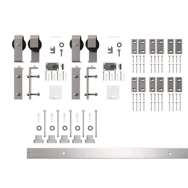 4.5 ft. /54 in. Brushed Nickel Double Bi-Fold Sliding Barn Door Track and Hardware Kit with Classic Roller for 4-Doors