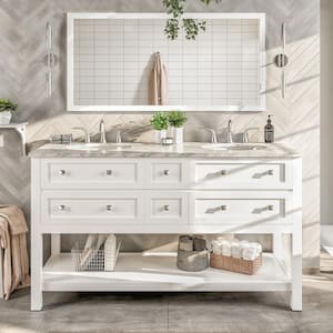 Denali 60 in. W x 22 in. D x 34 in. H Double Bathroom Vanity in White with White Quartz Top with White Sinks
