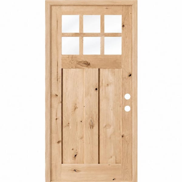 36 in. x 80 in. Craftsman Knotty Alder Left-Hand/Inswing 6 Lite Beveled Clear Glass Unfinished Wood Prehung Front Door