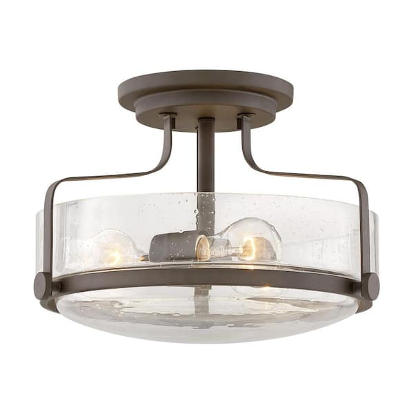 HINKLEY Hinkley Harper Medium Semi-Flush Mount Ceiling Light, Oil Rubbed Bronze + Clear Seedy Glass