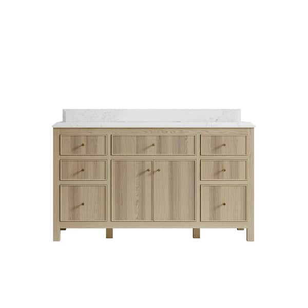 Willow Collections Sonoma Oak 60 in. W x 22 in. D x 36 in. H Single Sink Bath Vanity in White Oak with 1.5 in. Empira Quartz Top