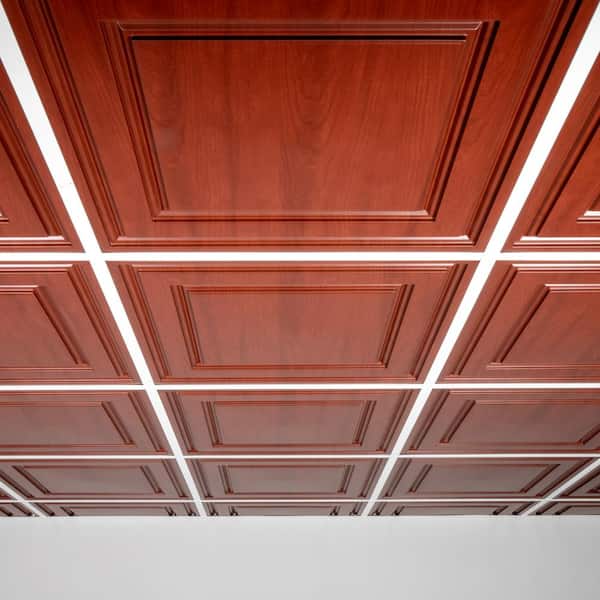 Oxford Faux Wood-Cherry 2 ft. x 2 ft. Lay-in Ceiling Panel (Case of 6)