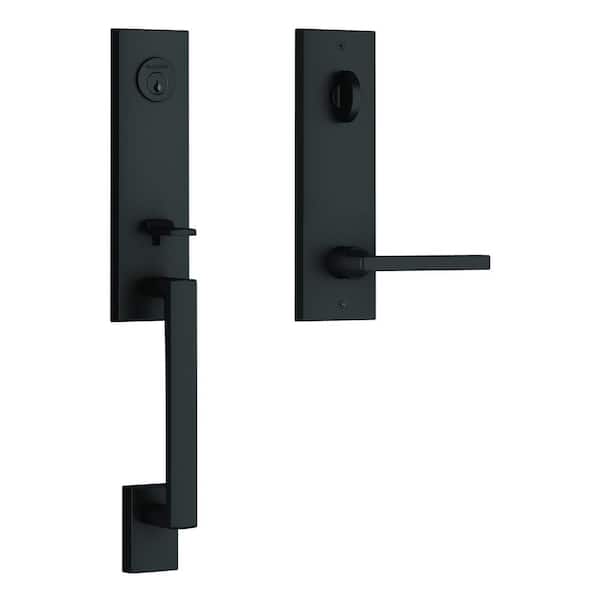Baldwin Seattle Egress Satin Black Single Cylinder Door Handleset with Right-Hand Square Contemporary Handle
