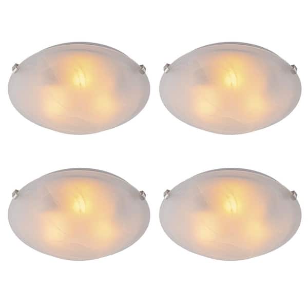 15.75 in. 3-Light Brushed Nickel Flush Mount Ceiling Light with Alabaster Glass Shade and No Bulbs Included (4-Pack)