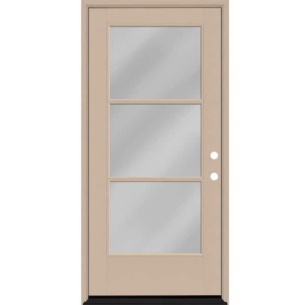 Legacy 32 in. x 80 in. Icon 3-Lite Modern Clear Glass LHIS Sandstone Fiberglass Prehung Front Door