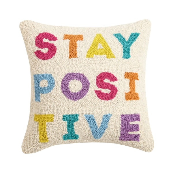 MAKERS COLLECTIVE The Pillow Shoppe Stay Positive Multi-Colored Wool 14 in. x 14 in. Hook Pillow