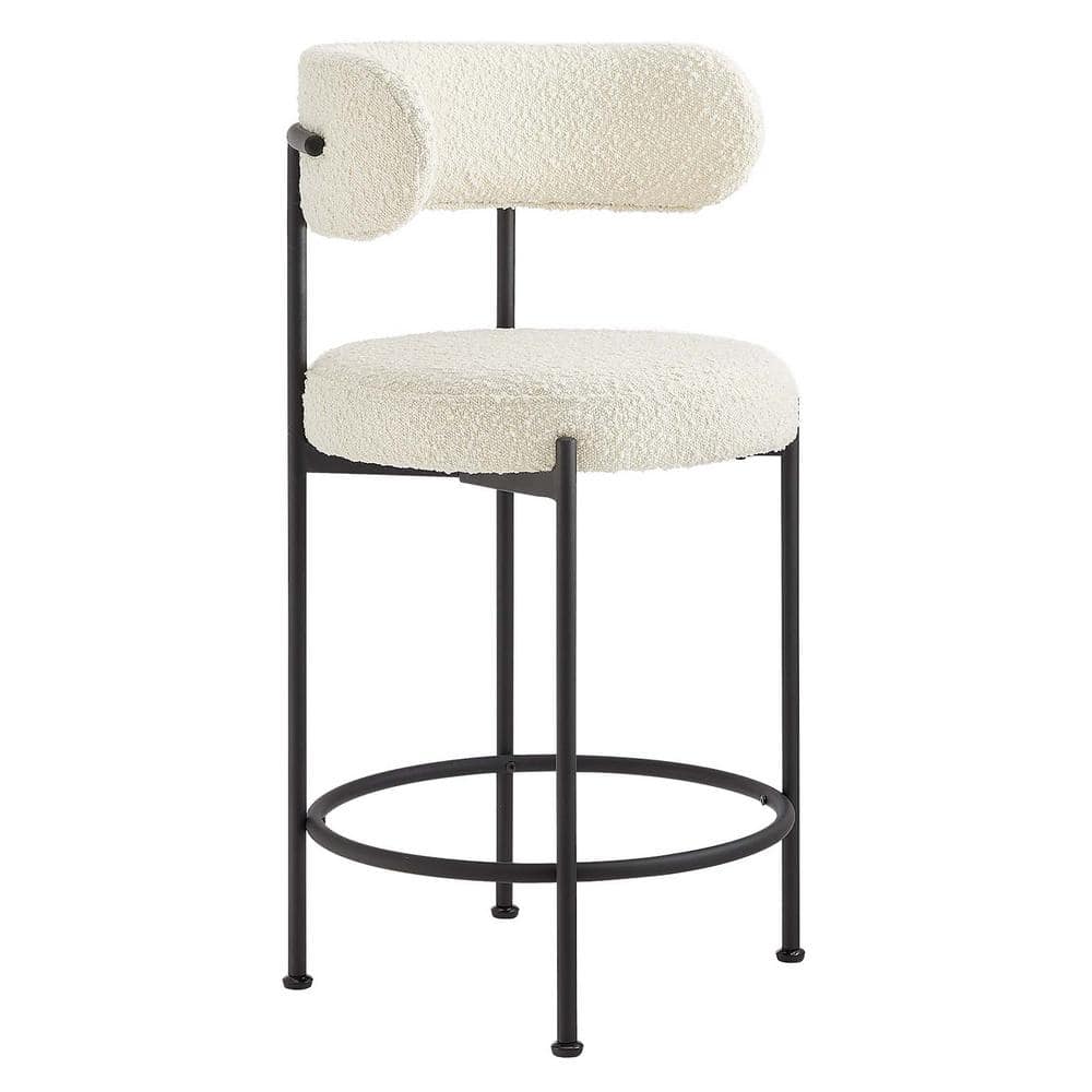 MODWAY Albie 25.5 in. Ivory Black Low Back Metal Bar Stool Counter Stool with Fabric Seat 2 (Set of Included)