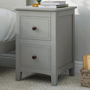 Modern Gray 2-Drawers Solid Wood Nightstand, End Table