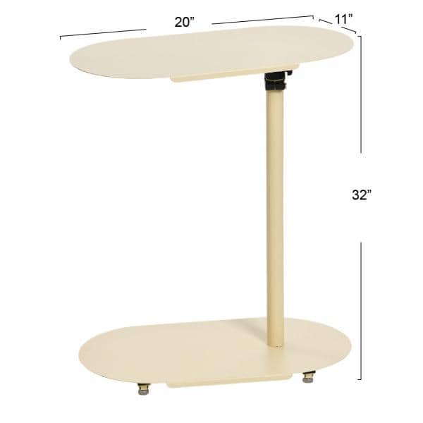 Beige Adjustable Metal C-Shaped End Table