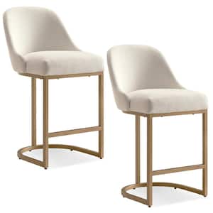 Barrelback White Counter Stool with Gold Metal Base (Set of 2)