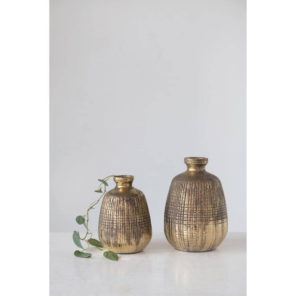 Gold Textured Ceramic Decorative Table Vase, 5.8"