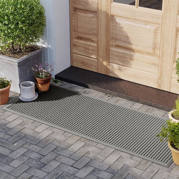 Waterhog Squares 22 in. x 60 in. PET Polyester Indoor Outdoor Door Mat Medium Gray