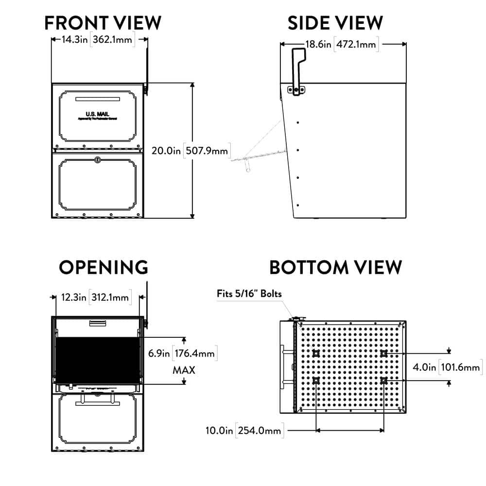 Extra Large Graphite Bronze Steel Locking Post Mount Mailbox