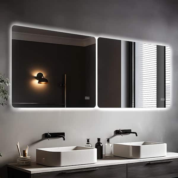 Dovelina 20 in. W x 28 in. H Rectangular Round Angle Frameless Anti-Fog Wall-Mounted LED Bathroom Vanity Mirror