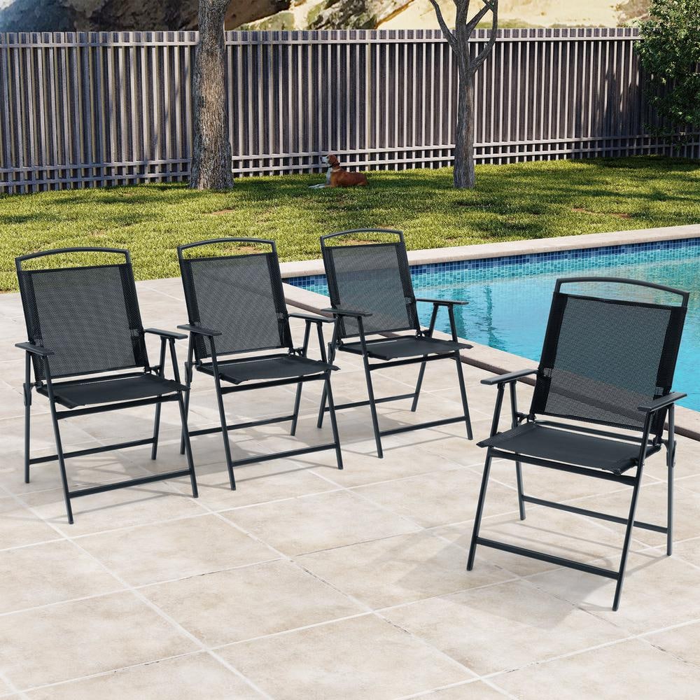 Foldable Metal Outdoor Dining Chair in Black (4-Pack) price history on PriceWatchPro