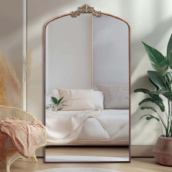 Antique Bronze 36 in. W x 66 in. H Full Length Mirror, Vintage Ornate Arched Floor Mirror Dressing Mirror Wall Mirror