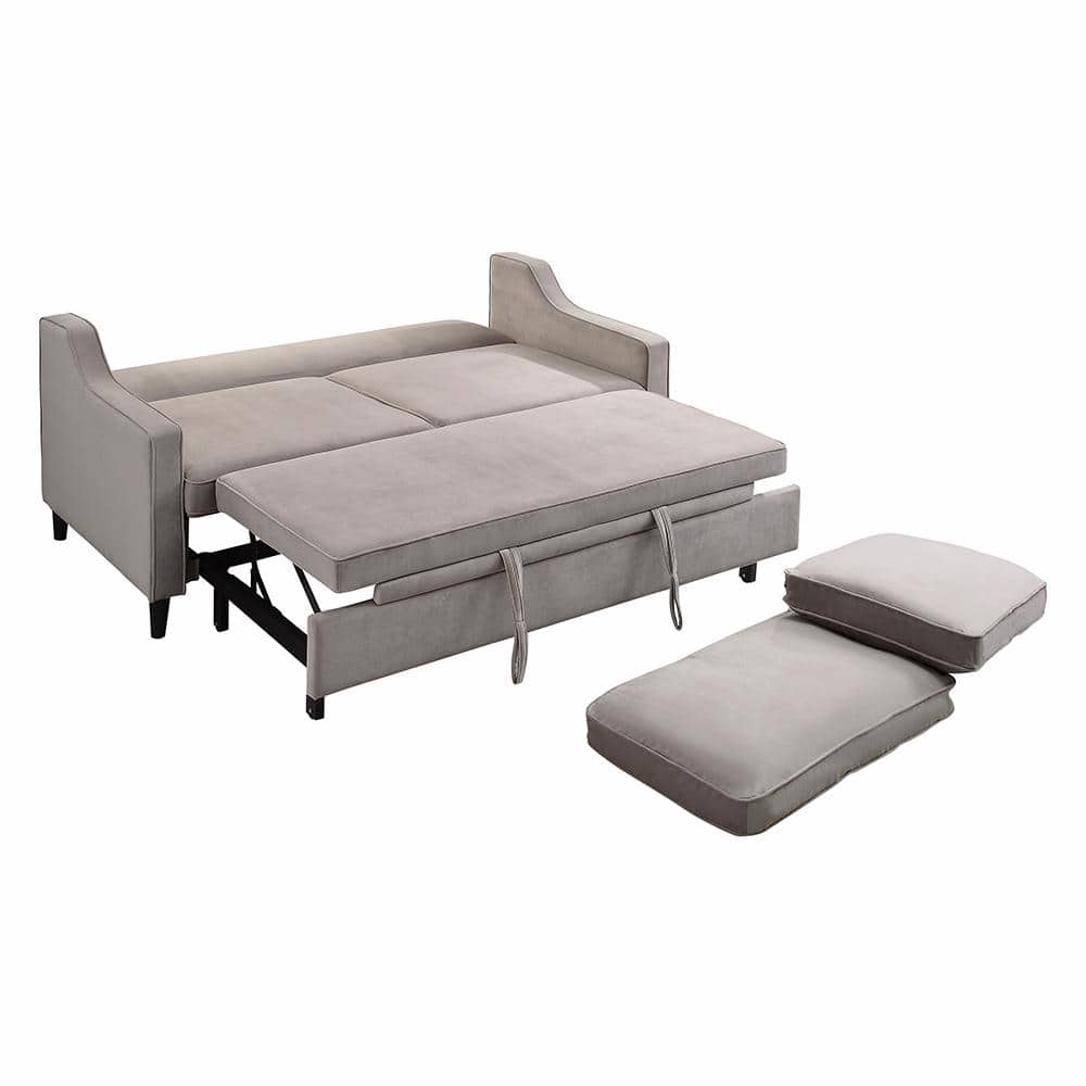 Cobblestone Gray Velvet Convertible Sleeper Sofa with Wood Frame