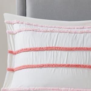 Mackenzie 4-Piece Pink Twin Cotton Comforter Set with Chenille Trim