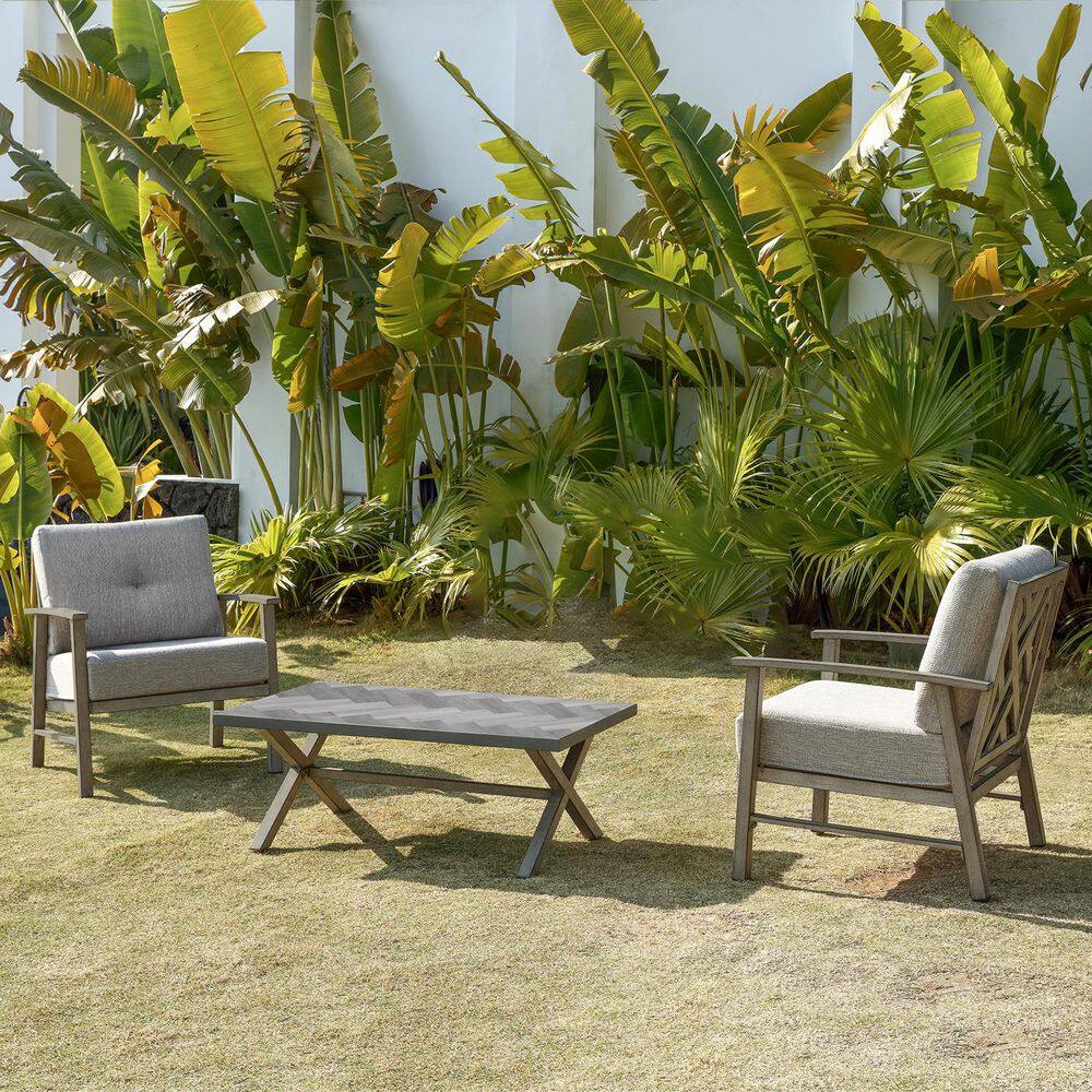 Dark Gray 3-Piece Aluminum Outdoor Patio Chat Set with Coffee Table and Beige Cushions price history on PriceWatchPro